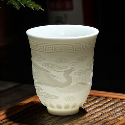 Kerámia Dragon Phoenix teáscsésze Zen Jade porcelán vizes bögre Kreatív dombornyomott kis teástál Születésnapi ajándékok Mesterkupa Italkészlet