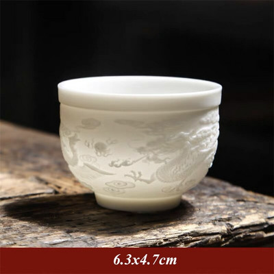 Kerámia Dragon Phoenix teáscsésze Zen Jade porcelán vizes bögre Kreatív dombornyomott kis teástál Születésnapi ajándékok Mesterkupa Italkészlet