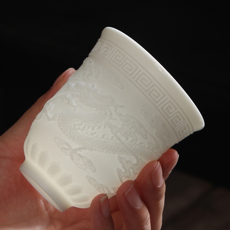 Kerámia Dragon Phoenix teáscsésze Zen Jade porcelán vizes bögre Kreatív dombornyomott kis teástál Születésnapi ajándékok Mesterkupa Italkészlet