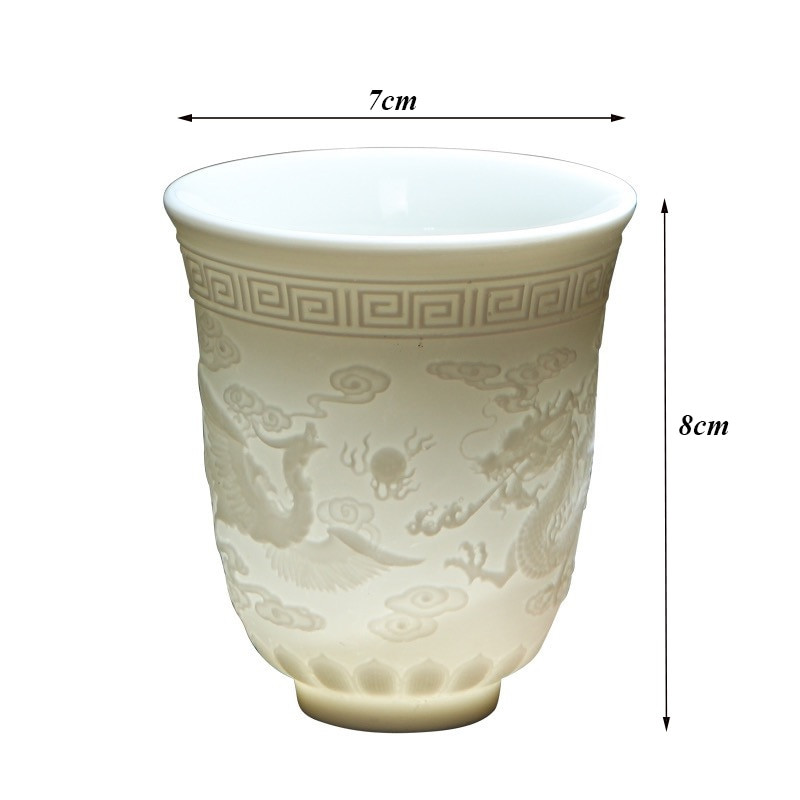 Kerámia Dragon Phoenix teáscsésze Zen Jade porcelán vizes bögre Kreatív dombornyomott kis teástál Születésnapi ajándékok Mesterkupa Italkészlet