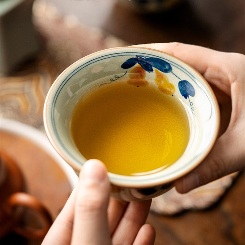 Kézzel festett tökpohár Kínai antik szőlőből készült kerámia csészék Ősök teáscsésze készlet teásedény Kerámia nyitóbögrék teaszertartáshoz