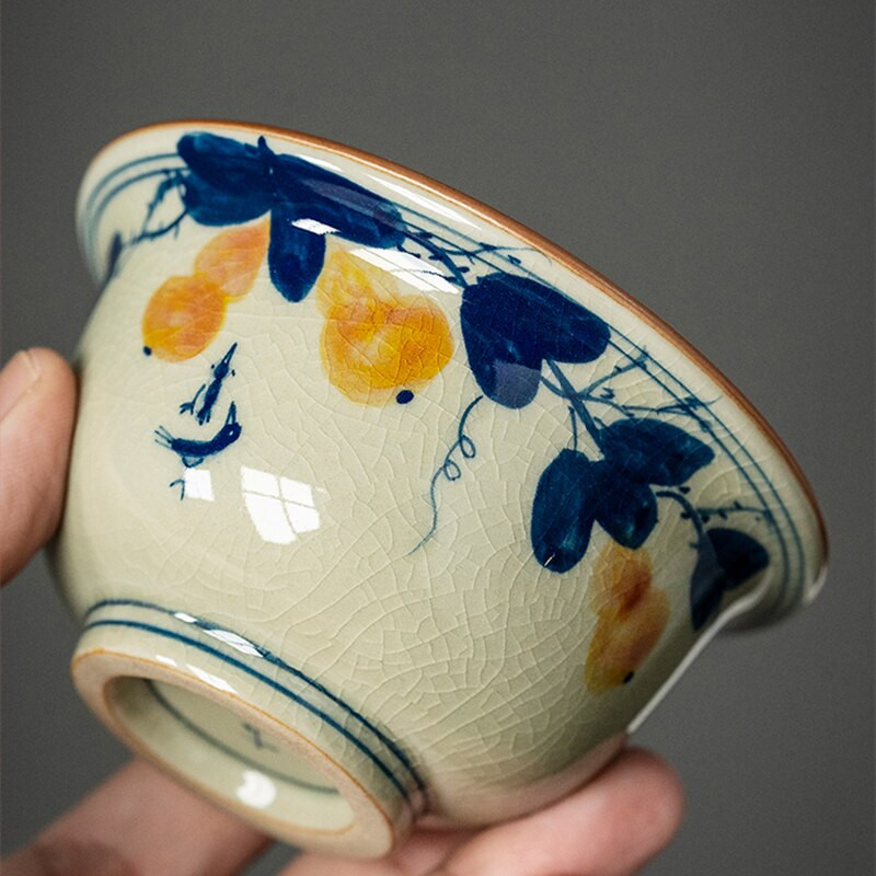 Kézzel festett tökpohár Kínai antik szőlőből készült kerámia csészék Ősök teáscsésze készlet teásedény Kerámia nyitóbögrék teaszertartáshoz