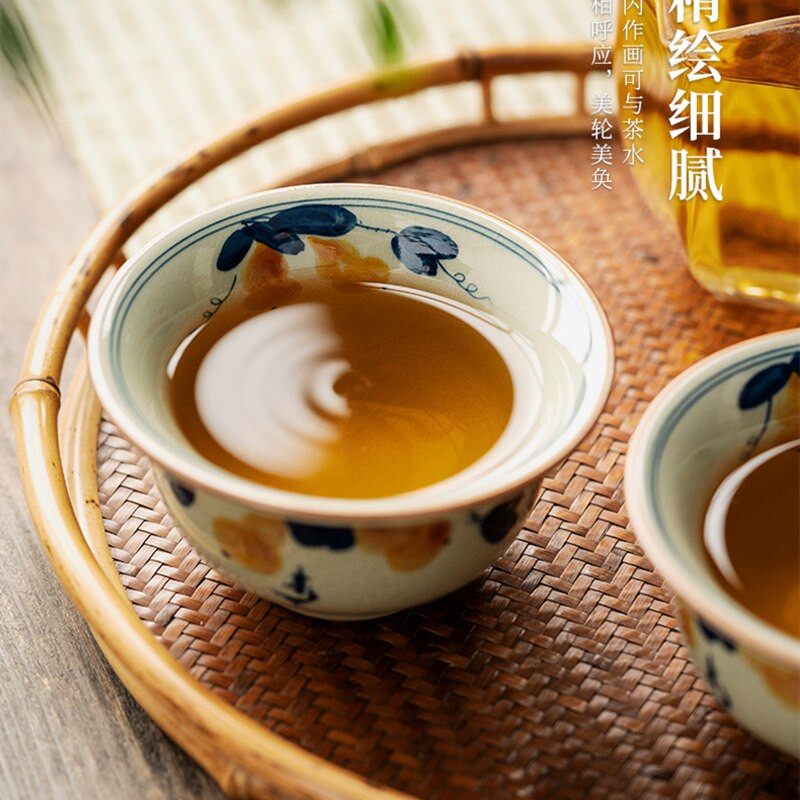 Kézzel festett tökpohár Kínai antik szőlőből készült kerámia csészék Ősök teáscsésze készlet teásedény Kerámia nyitóbögrék teaszertartáshoz