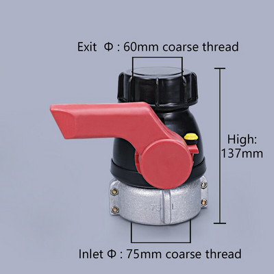 Supapă de rezervor IBC durabilă 62 MM 75 MM Supapă de înlocuire Supapă cu bilă rezistentă la coroziune și supapă fluture