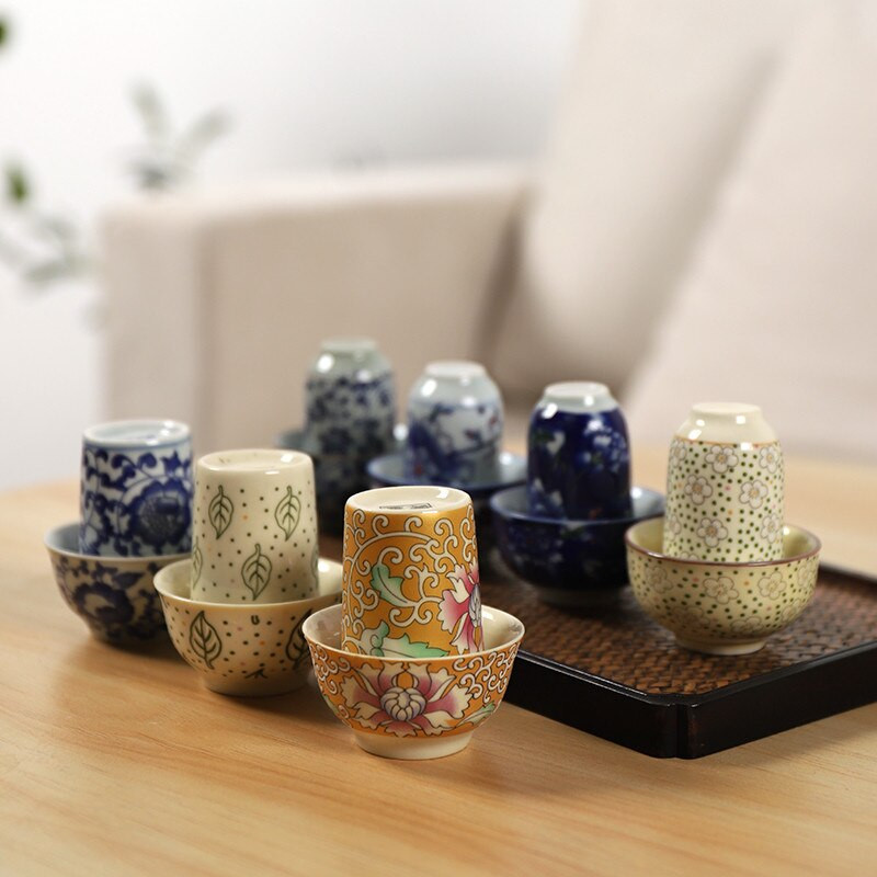 Retro kék-fehér porcelán teáscsésze Kreatív kerámia kis boros csésze készlet Kínai Kung Fu vizes csésze Irodai teáskészlet Italkészlet