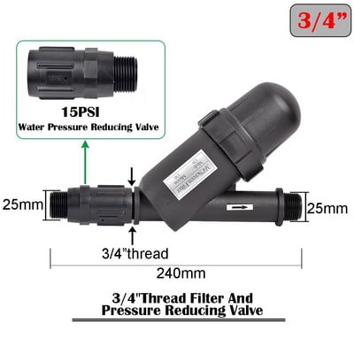 3/4" 1" vyriško sriegio tinklelio vandens filtras 120 akių su vandens slėgio reguliavimo vožtuvu sodo drėkinimo priemaišų sieteliu