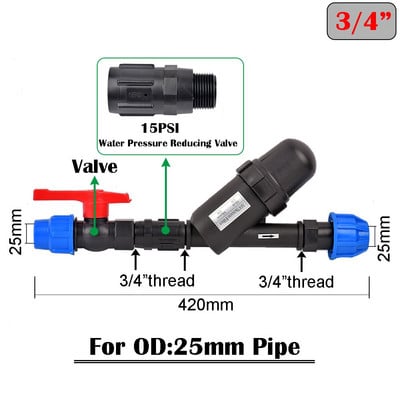 3/4" 1" vyriško sriegio tinklelio vandens filtras 120 akių su vandens slėgio reguliavimo vožtuvu sodo drėkinimo priemaišų sieteliu