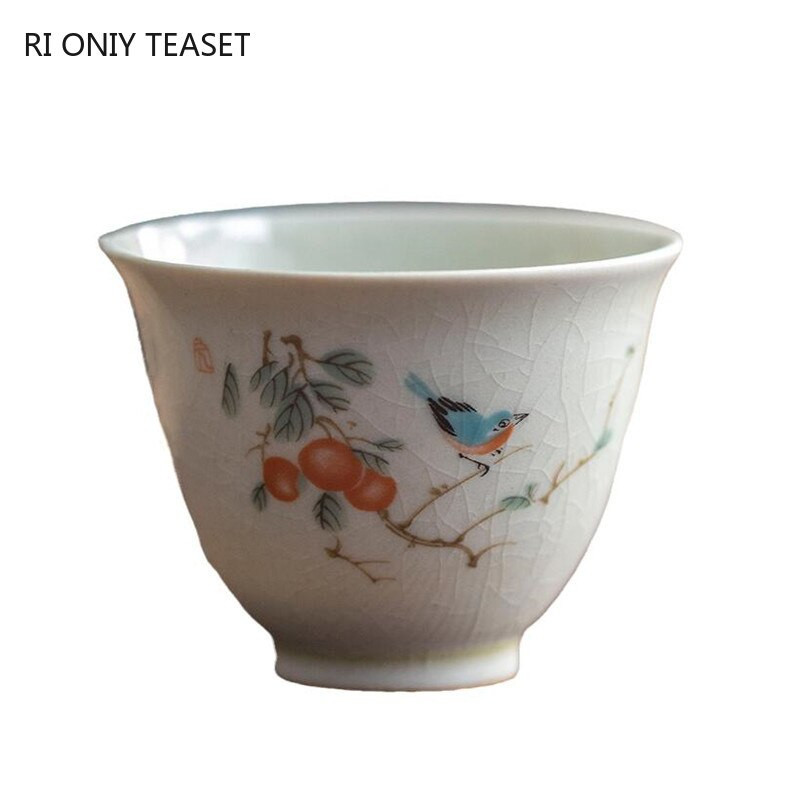 Ceașă de ceai din ceramică retro, ceașcă portabilă de meditație de călătorie, cu model de flori pictate manual, bol de ceai Pu'er Master Cup, accesorii pentru set de ceai