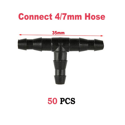 50/100/200db műanyag tüskés TEE csatlakozó 4/7 mm-es mikrospray-tömlőhöz kültéri kerti pázsit öntöző öntözőrendszerekhez