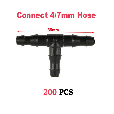 50/100/200db műanyag tüskés TEE csatlakozó 4/7 mm-es mikrospray-tömlőhöz kültéri kerti pázsit öntöző öntözőrendszerekhez