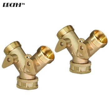 1 ΤΕΜ. 3/4\'\' 16 χιλιοστών Heavy Duty Brass Garden Y σωλήνας διαχωριστής Διπλής έξοδος Βύσμα βρύσης Προσαρμογέας 2 κατευθύνσεων με 2 βαλβίδες αρθρώσεις άρδευσης