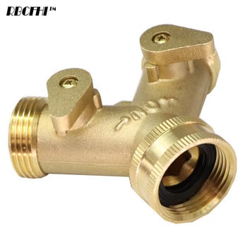 1 ΤΕΜ. 3/4\'\' 16 χιλιοστών Heavy Duty Brass Garden Y σωλήνας διαχωριστής Διπλής έξοδος Βύσμα βρύσης Προσαρμογέας 2 κατευθύνσεων με 2 βαλβίδες αρθρώσεις άρδευσης