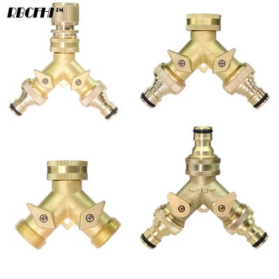 1 ΤΕΜ. 3/4`` 16 χιλιοστών Heavy Duty Brass Garden Y σωλήνας διαχωριστής Διπλής έξοδος Βύσμα βρύσης Προσαρμογέας 2 κατευθύνσεων με 2 βαλβίδες αρθρώσεις άρδευσης