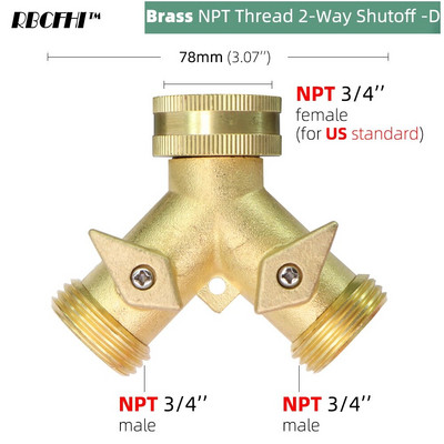 1 db 3/4'' 16 mm-es nagy teherbírású sárgaréz kerti Y tömlő osztó kettős kimeneti csap csatlakozó 2 utas adapter 2 szelepes öntözőcsatlakozókkal