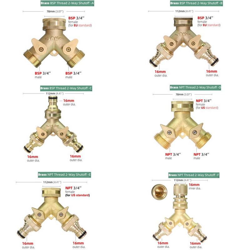 1 db 3/4'' 16 mm-es nagy teherbírású sárgaréz kerti Y tömlő osztó kettős kimeneti csap csatlakozó 2 utas adapter 2 szelepes öntözőcsatlakozókkal
