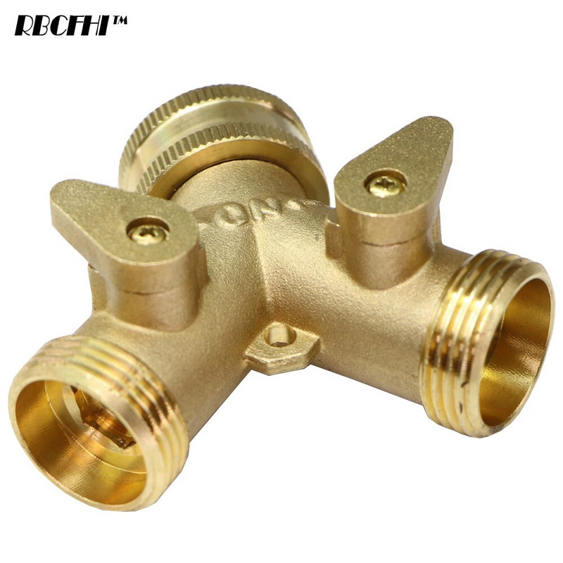 1 db 3/4'' 16 mm-es nagy teherbírású sárgaréz kerti Y tömlő osztó kettős kimeneti csap csatlakozó 2 utas adapter 2 szelepes öntözőcsatlakozókkal