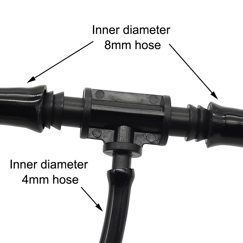 Sodo žarnos sumažinimo spygliuočio jungtis nuo 3/8 colio iki 1/4 colio šiltnamio efektą sukeliančių lašelių drėkinimo vandens skirstytuvas, skirtas 4 mm lašelinei žarnai, 10 vnt.