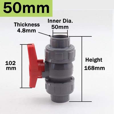 1-5 db 20-50 mm-es PVC cső golyóscsap kerti öntözővízcső csatlakozó szerelvények akváriumi akvárium csőcsuklós zárószelep