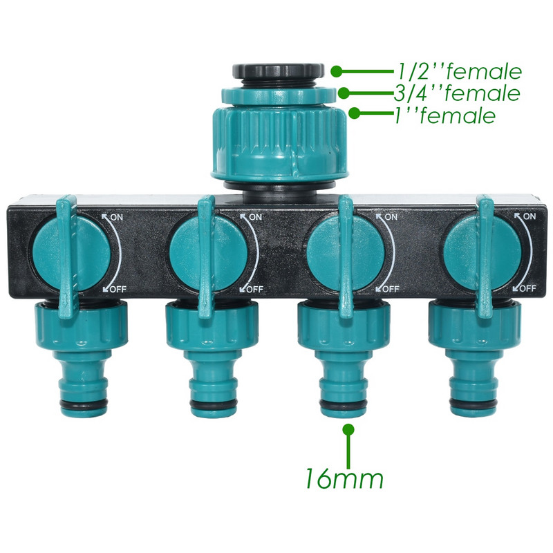 KESLA 1/2'' 3/4'' 1'' Distribuitor de apă cu 4 căi de ieșire Grădină 4/7mm 8/11mm Adaptor pentru furtun de udare Supapă de închidere pentru seră