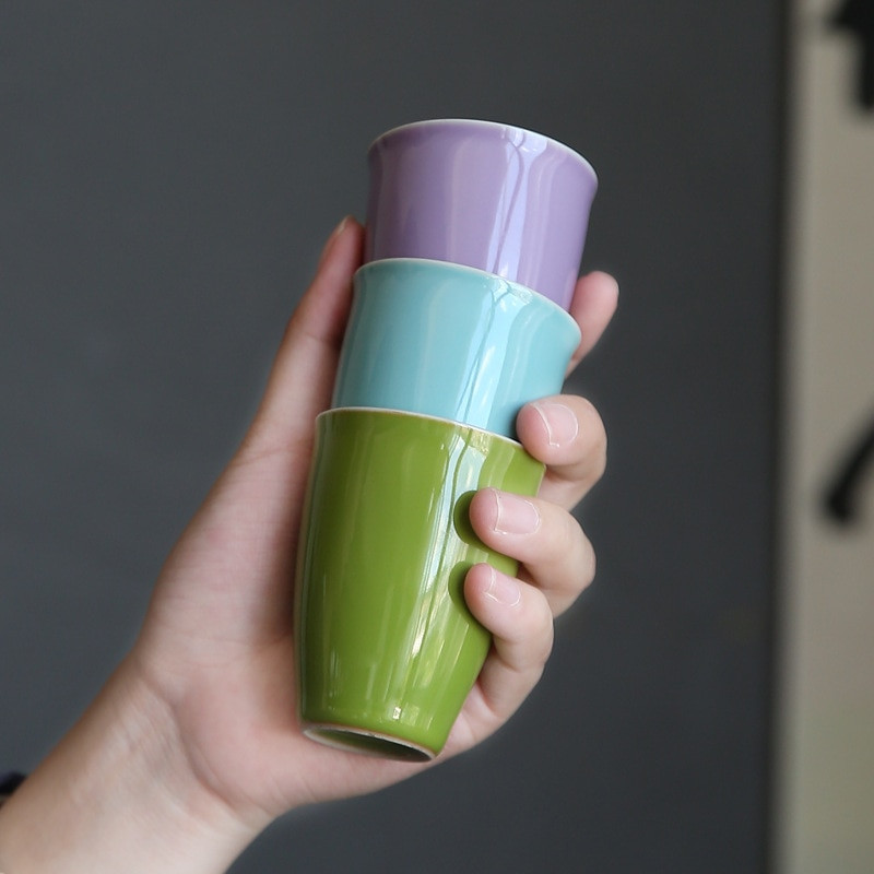 Rankomis dažytas meistras puodelis žolės medienos pilkos spalvos glazūra asmeninis arbatos puodelis porcelianinis Kung fu arbatos rinkinys aukšto puodelio arbatos puodelis Kvapius kvapnus puodelis