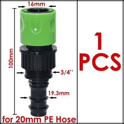 Üvegház 1 db Barb gyorscsatlakozó 16 mm-es 20 mm-es 25 mm-es PE tömlőhöz 3/4'' kerti vízcső csap adapter szerelvény öntözés üvegházhoz