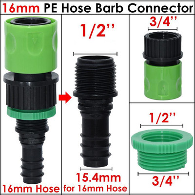 Üvegház 1 db Barb gyorscsatlakozó 16 mm-es 20 mm-es 25 mm-es PE tömlőhöz 3/4'' kerti vízcső csap adapter szerelvény öntözés üvegházhoz