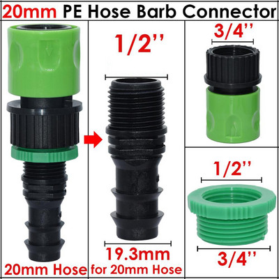 Üvegház 1 db Barb gyorscsatlakozó 16 mm-es 20 mm-es 25 mm-es PE tömlőhöz 3/4'' kerti vízcső csap adapter szerelvény öntözés üvegházhoz