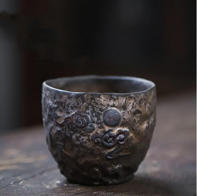 Ceașcă de ceai aurit din ceramică tradiție japoneză bol de ceai din ceramică lucrat manual ceașcă de meditație de călătorie Pu'er Master Cup Set de ceai de uz casnic 100 ml