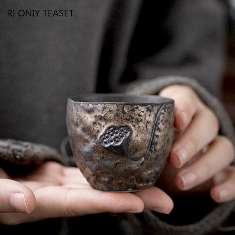 Ceașcă de ceai aurit din ceramică tradiție japoneză bol de ceai din ceramică lucrat manual ceașcă de meditație de călătorie Pu'er Master Cup Set de ceai de uz casnic 100 ml