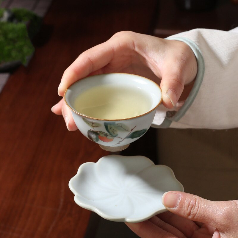 Kinijos Ru krosnies keramikinis arbatos puodelis Kelioninis meditacijos puodelis Rankomis dažytas Boutique arbatos puodelis Meistras puodelis Rankų darbo arbatos rinkinio priedai