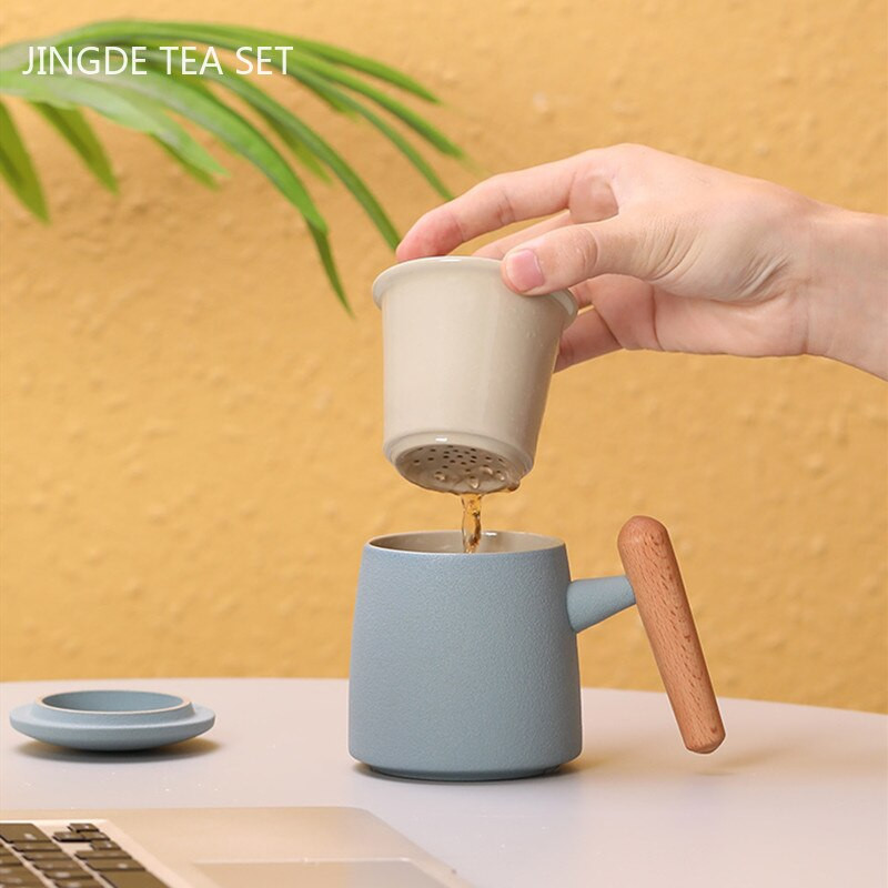 Medžio masyvo keraminė rankena su dangteliu arbatos puodelis Buitinis arbatos puodelis Filtras arbatos virimo aparatas Nešiojami asmeniniai arbatos indai arbatos ceremonijos priedai