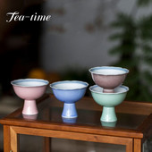 2db/szett 75 ml-es Boutique Kézzel festett, dupla vonalú kerámia magas lábfejű csésze Kung Fu Tea Single Master Cup háztartási Samll teástál
