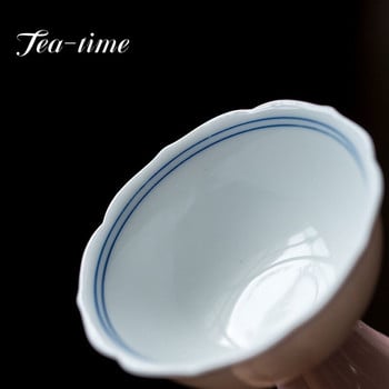 2τμχ/Σετ 75ml Boutique Ζωγραφισμένη στο χέρι Double Line Art Ceramic High Foot Cup Kung Fu Tea Single Master Cup Household Samll Tea Bowl