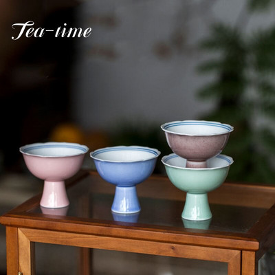 2τμχ/Σετ 75ml Boutique Ζωγραφισμένη στο χέρι Double Line Art Ceramic High Foot Cup Kung Fu Tea Single Master Cup Household Samll Tea Bowl