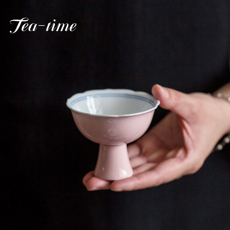 2db/szett 75 ml-es Boutique Kézzel festett, dupla vonalú kerámia magas lábfejű csésze Kung Fu Tea Single Master Cup háztartási Samll teástál