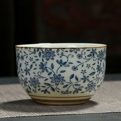 2 vnt Kinijos mėlynos ir baltos porceliano arbatos puodelis Kelioninis keraminis arbatos dubuo nuo pleiskanų rankų darbo arbatos puodelis Meditacijos puodeliai namų arbatos rinkinys