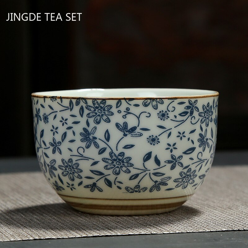 2 vnt Kinijos mėlynos ir baltos porceliano arbatos puodelis Kelioninis keraminis arbatos dubuo nuo pleiskanų rankų darbo arbatos puodelis Meditacijos puodeliai namų arbatos rinkinys