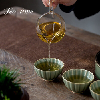 60ML Yue Kiln Celadon Flower Mouth Tea Cup Household Small Single Master Cup Κεραμικό Χειροποίητο Kung Fu Σετ μπολ τσαγιού Ποτά