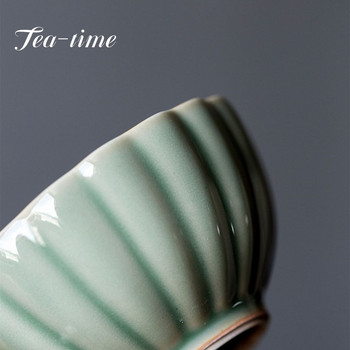 60ML Yue Kiln Celadon Flower Mouth Tea Cup Household Small Single Master Cup Κεραμικό Χειροποίητο Kung Fu Σετ μπολ τσαγιού Ποτά