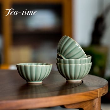 60ML Yue Kiln Celadon Flower Mouth Tea Cup Household Small Single Master Cup Κεραμικό Χειροποίητο Kung Fu Σετ μπολ τσαγιού Ποτά