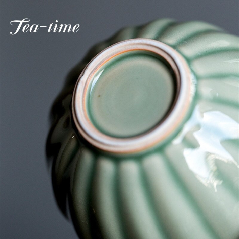 60 ml Yue Kiln Celadon Flower Mouth arbatos puodelis Buitinis mažas vienas meistras puodelis Keraminis rankų darbo Kung Fu arbatos dubenėlių rinkinys Gėrimų indai