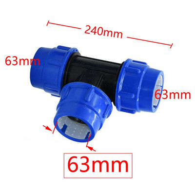 Pe Pipe Tee gyorscsatlakozó 20/25/32/40/50/63mm szűkítő csatlakozó 3 utas vízelosztó csap cső műanyag szerelvények 1 db