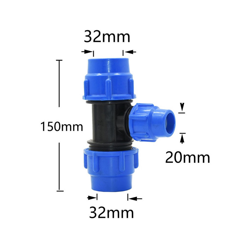 Pe Pipe Tee gyorscsatlakozó 20/25/32/40/50/63mm szűkítő csatlakozó 3 utas vízelosztó csap cső műanyag szerelvények 1 db