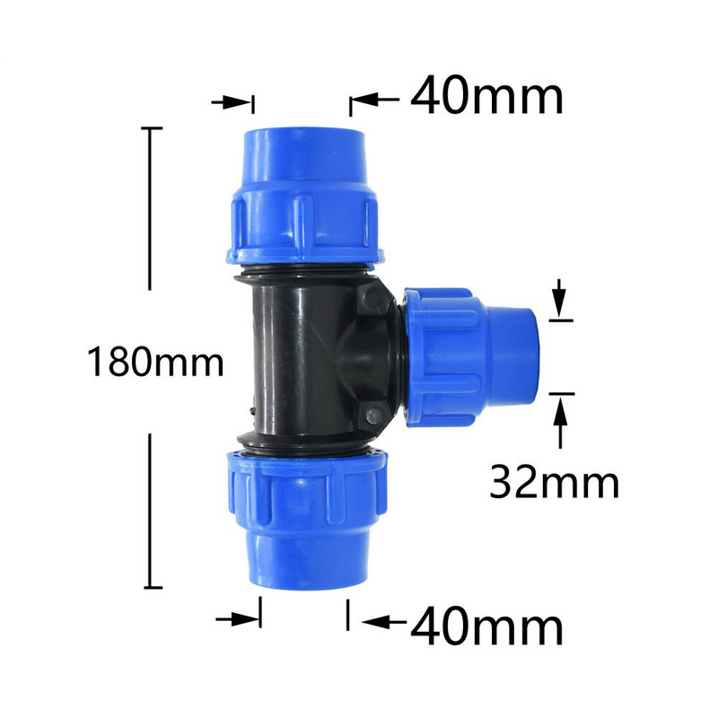 Pe Pipe Tee gyorscsatlakozó 20/25/32/40/50/63mm szűkítő csatlakozó 3 utas vízelosztó csap cső műanyag szerelvények 1 db