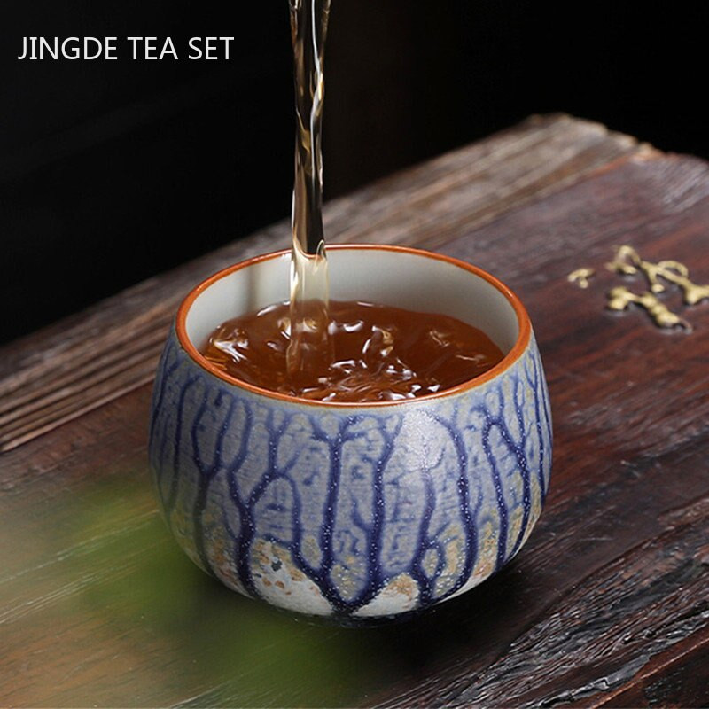 Retro kemencecsere kerámia teáscsésze, kézzel festett Zen Taste Master Cup kínai porcelán teáscsésze hordozható teáskészlet tartozékok 110 ml