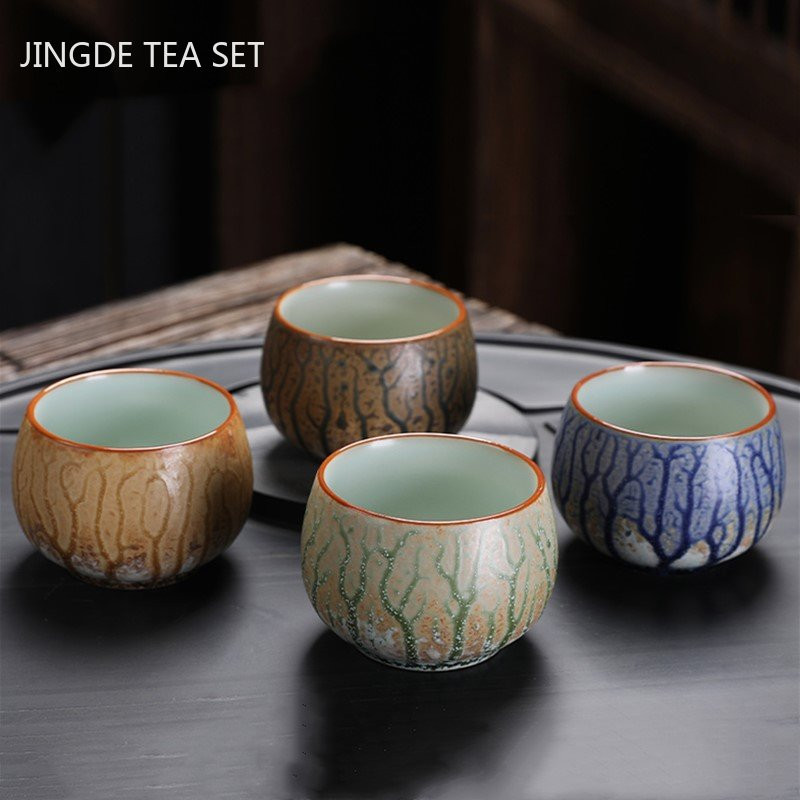 Retro kemencecsere kerámia teáscsésze, kézzel festett Zen Taste Master Cup kínai porcelán teáscsésze hordozható teáskészlet tartozékok 110 ml
