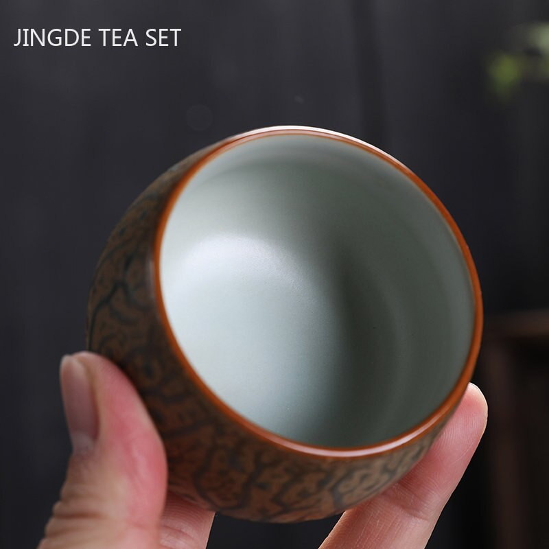 Retro kemencecsere kerámia teáscsésze, kézzel festett Zen Taste Master Cup kínai porcelán teáscsésze hordozható teáskészlet tartozékok 110 ml