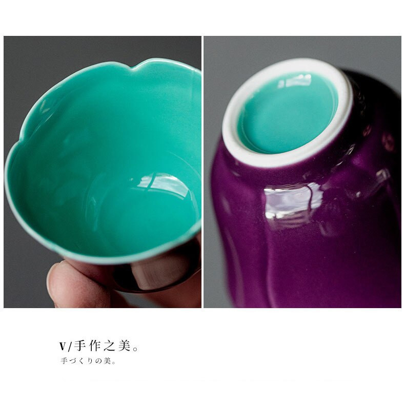 2 vnt/rinkinys 30 ml Platycodon Purple Galze keramikinis arbatos puodelis Keraminis mažas saulėgrąžų puodelis Buitinis Kungfu arbatos meistras puodelis