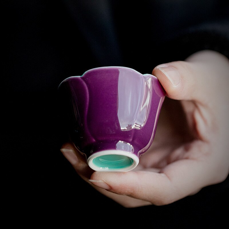 2 vnt/rinkinys 30 ml Platycodon Purple Galze keramikinis arbatos puodelis Keraminis mažas saulėgrąžų puodelis Buitinis Kungfu arbatos meistras puodelis