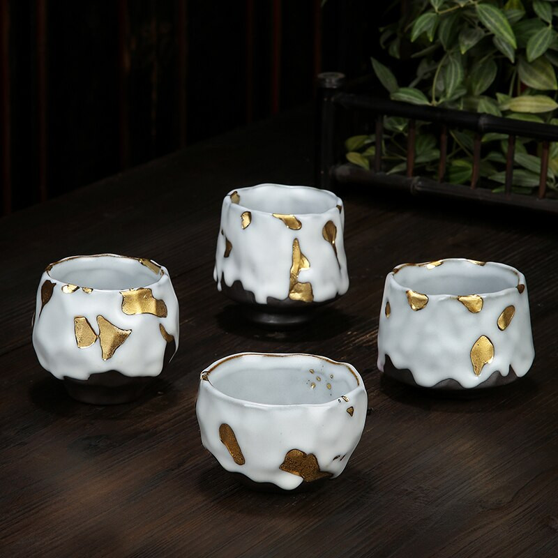 PINNY aranyozott kerámia kézzel készített teáscsésze ZHI YE SHAO japán kung fu teáscsészék Retro pigmentált teástál